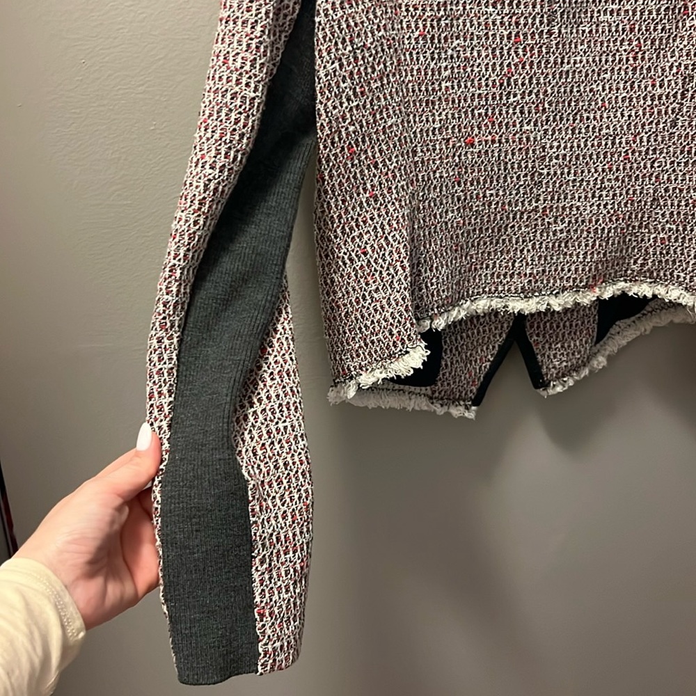 Rebecca Taylor Leather Trim Asymmetrical Zip Moto Blazer Jacket - Picture 4 of 15